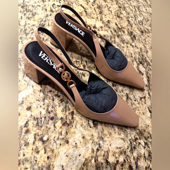Versace Women's Nude Slingback Heels - Picture 2 of 10